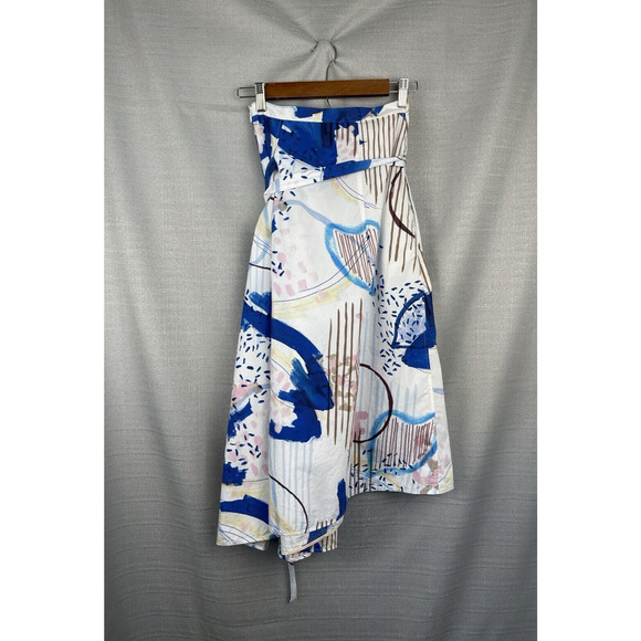 COS Midi Skirt Womens Size 2 Abstract Print Asymmetrical Cotton Artsy Unique - Picture 2 of 6